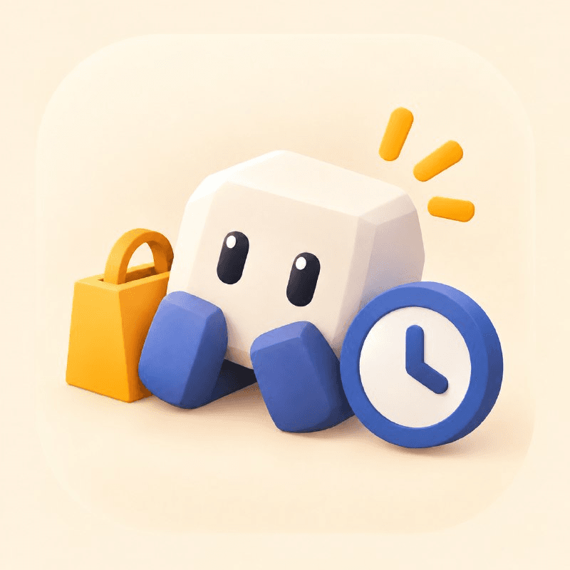 SpendPause mascot with a shopping bag and a blue clock